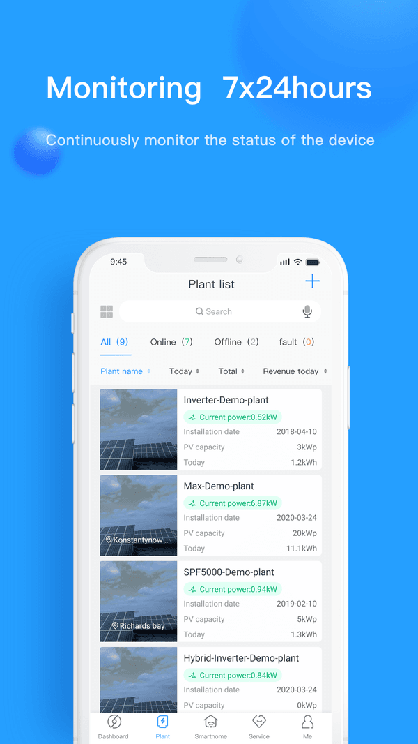 ShinePhone App device list with multiple Growatt inverters